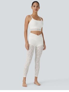 BNWT HALARA High Waisted Crossover 2-in-1 7/8 Lace Casual Leggings